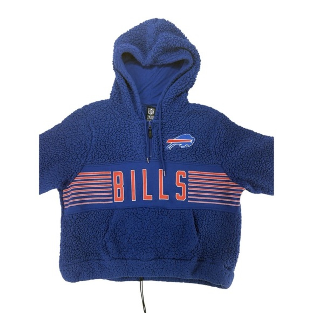 Buffalo‎ Bills Cropped Sherpa Hoodie Women's Size Large Blue Red Football